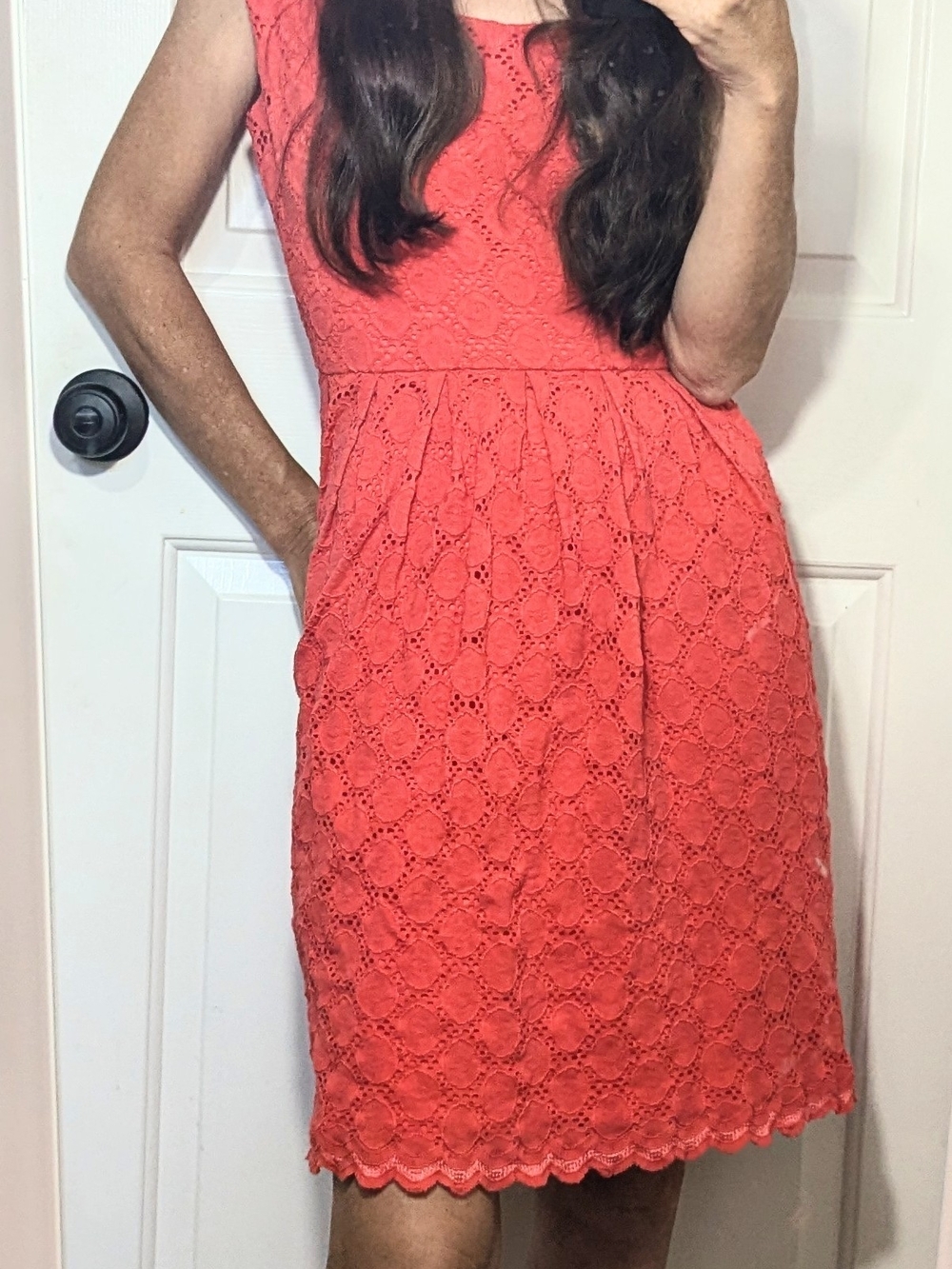 Sleeveless Coral Lace Fit-and-Flare Dress By dressbarn